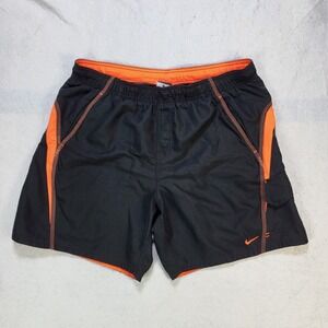 Nike Swim Trunks Mens Large Black Orange Cargo Pocket Board Shorts Lined